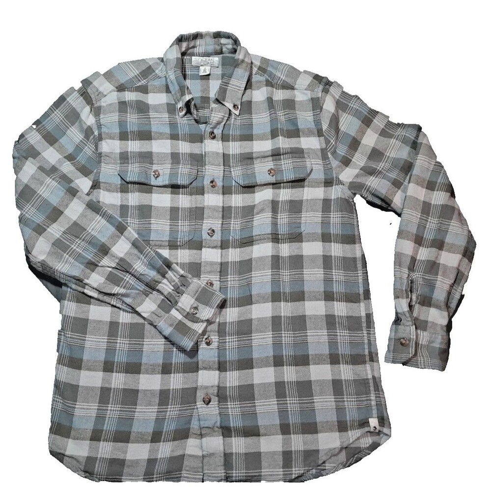 ocean & coast Mens small Grey plaid cotton flannel longsleeve